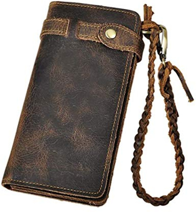 Le'aokuu Hombre Cuero Genuino Monedero Largo para Tarjetas de Chequera con Cremallera Cartera de Externa Almacenamiento portátil Monedero Bifold Billetera 3377 (3377 Marrón Sin Dragón)