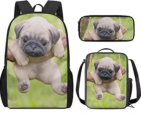 Middle School Fashion Unique Bookbag Insulation Meal Bag Exquisite Pen Case,Swing Dog Style