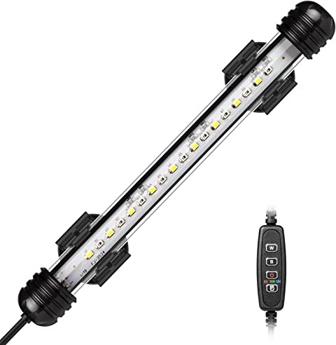 IREENUO LED Lampe Aquarium, Lampe d'aquarium Submersible avec Minuterie arrêt Automatique, éclairage LED Bleu et Blanc Changeant de Couleur pour Aquariums de 20–40cm (19cm)