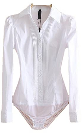 Adhdyuud Body de manga larga para mujer, camisas formales de oficina, ropa de trabajo, blanco, M