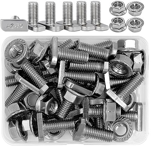ZHIYUQL 20 Stück Hammerkopfschrauben M10 × 25mm Edelstahl A2-70, mit 20 Sechskant Sperrzahnmutter M10 für PV Module Photovoltaik Aluprofil Gewächshaus Solar Montageschiene