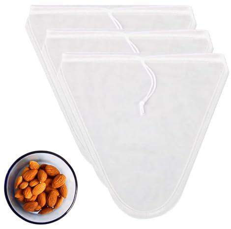 Samlomi Nussmilchbeutel mit 3 Stück V-förmige Beutel 28 * 30cm, für Bio Nussmilch & Pflanzenmilch Waschbar und Wiederverwendbar Filtertuch