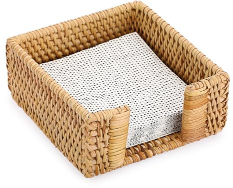 IGNPION Square Rattan Napkin Holders,Cocktail Napkins Tray for 5X5inch, Woven Serviette Dispenser for Restaurant, Paper Napkins Storage Tray for Party, Bar, Kitchen