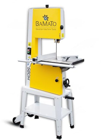 BAMATO Holzbandsäge HOBS 3.0 | 400V | inkl. Anschlagset | 3-Rollen Präzisionsführung | stabiler Längsanschlag mit Lupe | mit Fahrwerk und ausziehbarem Transportgriff