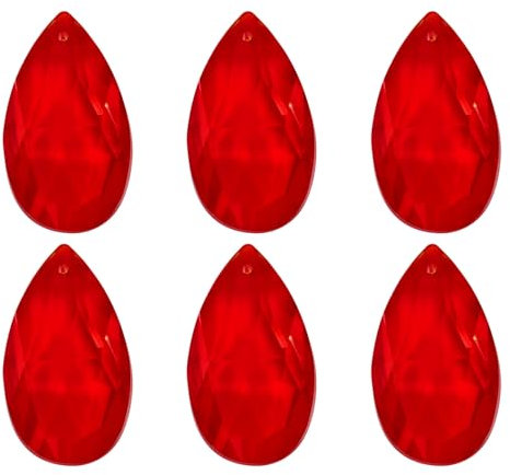 PATIKIL Pendentifs en Cristal K9 en Forme de Gouttes, Lot de 6 Perles de 38 mm pour Pièces de Lustres, Décoration d'Artisanat, Rouge