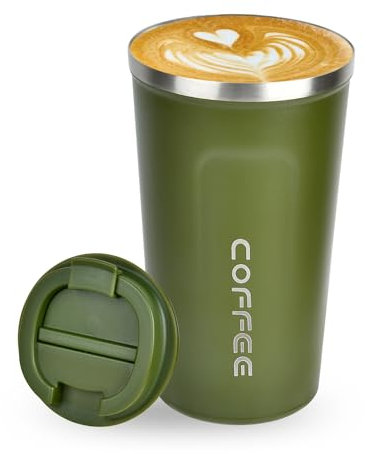 Lychico Coffee Travel Mug, 500ml Insulated Coffee Cup with Leakproof Lid, Reusable Stainless Steel Double Wall Vacuum Thermaol Mug/to Go Cups for Hot Cold Drinks