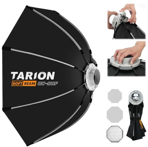 TARION Softbox Montaje Rápido Octagonal - Softbox Bowens 90cm Plegable con Rejilla Doble difusión para fotografía Estudio vídeo OC-90F SOFTBEAM