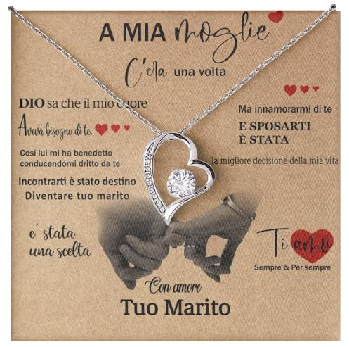 Bramart Collana Donna A mia Moglie Idea regalo per lei Finitura in Argento, Oro Gioiello Anniversario matrimonio Idee Regali Ciondolo - Cofanetto con DEDICA incluso (Moglie 6)