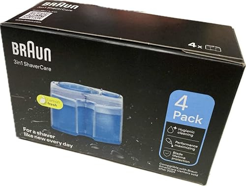 Braun Nachfüllpatronen 3 in 1 für SmartCare Reinigungszentrum, reinigen zehnmal besser als Wasser, 3 in 1 Formel mit frischem Zitronenduft, sorgen für hygienische Reinigung, 4er Pack