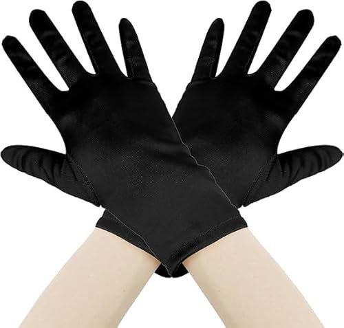 IHLOOTD Schwarze Handschuhe Halloween Glänzende Handschuhe Schwarz Kostüm Halloween Black Gloves für 1920s Style Cosplay, Karneval Kostüm, Opera Look