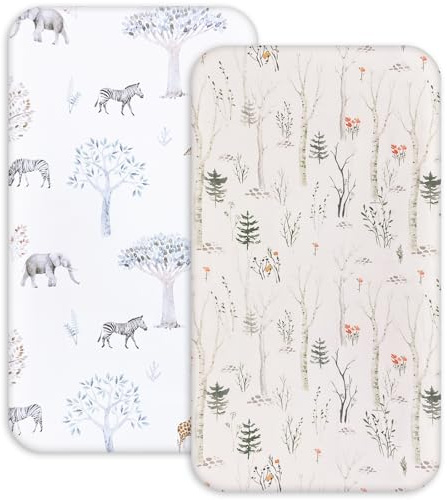 Lot de 2 housses de matelas à langer ultra douces et respirantes en mousseline pour filles et garçons, 16 x 14 cm (arbre)