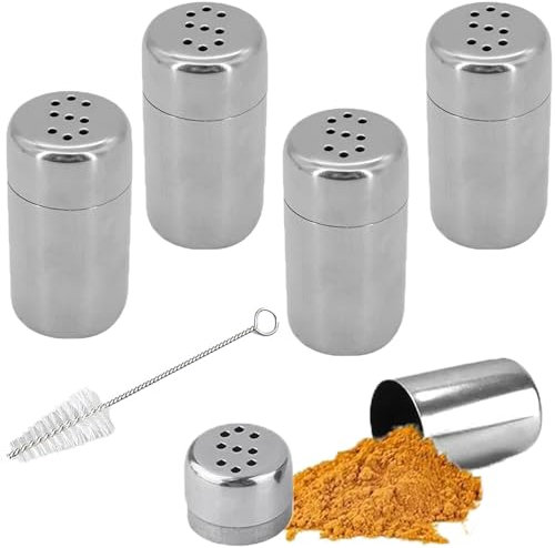 RXKFIGX Mini Spargisale in Acciaio Inox Saliera e Pepiera 4 Pcs Set di Saliera e Pepiera Spargisale Acciaio Inox Dispenser per Sale e Pepe set per Viaggio Ufficio Campeggio Barbecue All'aperto Spice