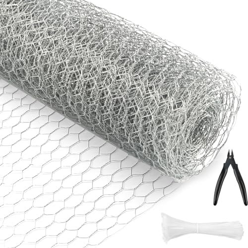 Deepton Hasendraht, 0.4 x 5m Kaninchendraht, Maschendrahtzaun, Drahtzaun Verzinkt, Hasengitter mit Drahtzange und Kabelbinder, Hasenzaun für Garten, Heimwerker und Pflanzenunterstützung