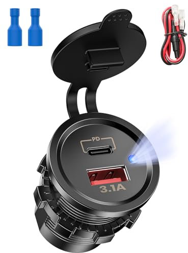 Funyord Adattatore USB-C per Accendisigari 15,5W - Presa Auto 12V/24V, 5V/1A & 5V/2,1A PD - Caricatore per iPhone, Samsung Galaxy, Huawei, Xiaomi, Sony con Spia Luminosa Blu (15.5W PD+USB)