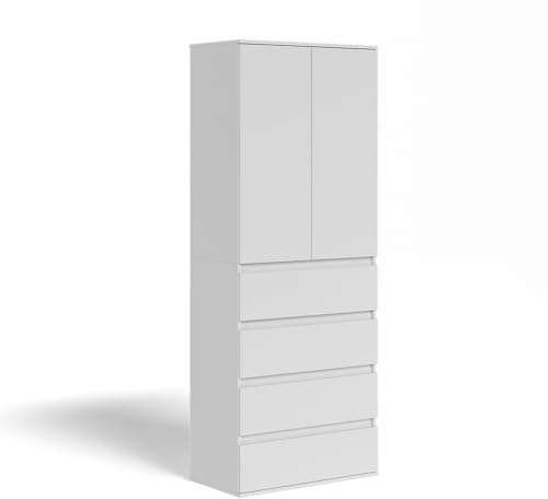 Vicco Armadio multifunzione Claus, Bianco, 74 x 191.5 cm con 4 cassetti, per la conservazione di abbigliamento e tessili