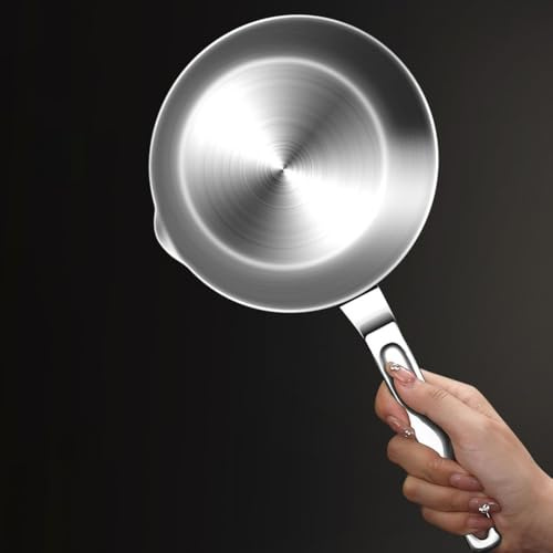 Jayruit Padella Mini in Acciaio Inox, con Beccuccio 13,2-17,5 cm Piccola Padella Antiaderente per Salsa al Burro, Compatibile con Piano Cottura A Induzione, Utensili da Cucina (S)