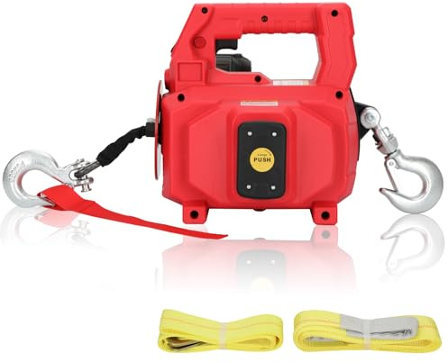 Lonsge 1000LB Battery Power Winch 40FT Synthetic Rope, Compatible with Milwaukee Battery(Greater Than 18V 4.0ah),Portable Battery Winch with Remote,for Lifting (Red,Battery not Included)
