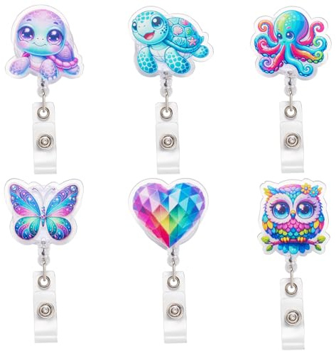 BEEFLYING 6Pcs Cute Nurse Badge Reels Funny Blue Animal Nurse ID Card Retractable Badge Holder with Alligator Clip for Office School Hospital Doctor Teacher Nursing Name Tag Card