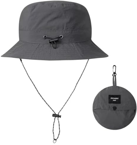 Sun Bucket Waterproof Hat for Women Men,Black Foldable Bucket Rain Hat with Chin Strap,Portable Adjustable Boonie Hats,Waterproof Foldable Buckets Hats for Camping Boonie Fishing Hiking Riding Beach