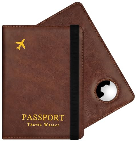 AOOSU Protege Passeport, Airtag Couverture de Passeport Pochette Passeports Porte en Cuir PU avec Protection Anti-RFID Portefeuilles de Passeports pour Documents de Voyage Billet d'avion-Marron