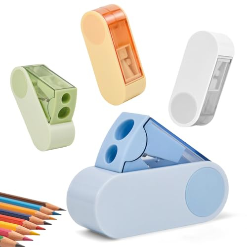 YAOZUP Lot de 4 Taille-Crayons avec Réservoir – Taille-Crayon Double Trou pour Crayons Épais et Fins, Taille-Crayons Manuels avec Collecteur, Multicolore pour École, Bureau et Maison