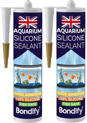 BONDIFY Impermeabile Sigillante Siliconico Trasparente per Acquari, FISH-SAFE, NON-TOSSICO (2Pz) 100% Sigillante Siliconico sanitario Trasparente per Bagno, Doccia, Cucina, Lavabo, Sigillante Laghetto