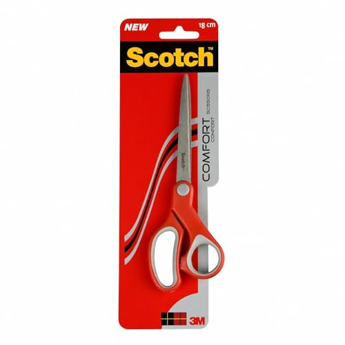 Scotch 47820 Comfort Forbice con Lama in Acciaio, Impugnatura Comfort, 18 cm, Rosso/Grigio