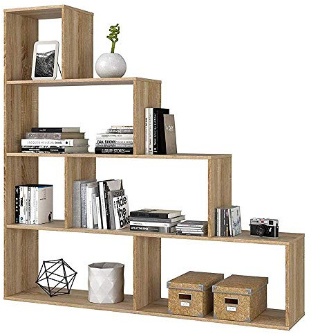 BAKAJI Libreria Scaffale A Scala Simms Legno MDF 4 Ripiani Casa Ufficio Per Riporre I tuoi Libri E Oggetti Vari (Quercia)