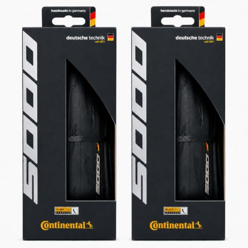 Continental Grand Prix 5000 - Road Bike Tire | The Best Allrounder in the Field - BlackChili, Vectran Breaker, LazerGrip, Active Comfort Technology, 2 Pack (Black) (700x23)
