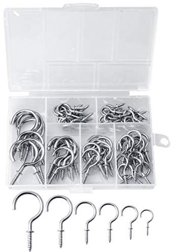 nuoshen 75 Pieces Multi-Size Ceiling Hooks,Nickel Plated Metal Screw-in Ceiling Cup Hook