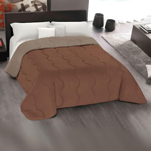 MAXIME MAISON - Couette d'hiver 165x265 (300 GR/mq) Dessus de Lit 1 Personne, Couverture Lit 1 Personne, Dessus de Lits et Couvre-Lits, Style Double Face, Made in Italy (Marron/Chameau)