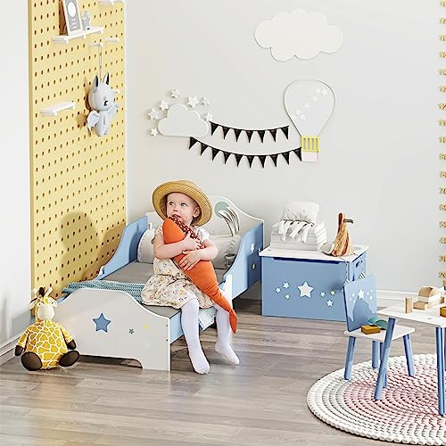 HOMCOM Toddler Bed Frame, Kids Bedroom Furniture for Boys Girls with Safe Guardrails, Low Junior Blue