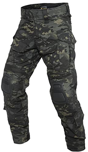 YEVHEV Taktisch Hosen Herren G3 US-Militär Camouflage Ripstop mit Knieschoner für Outdoor-Aktivitäten （Ohne Gürtel） Schwarz Camo, 3XL