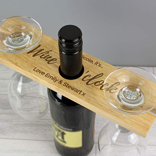 Custom Wooden Personalised Wine O Clock Bottle & Glass Holder