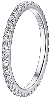 Suplight Silver Rings for Women 1.6mm CZ Cubic Zirconia Simulated Diamond Stackable Full Eternity Ring Hypoallergenic Delicate Thin Comfort Fit Engagement Wedding Band for Women Girls Size 5