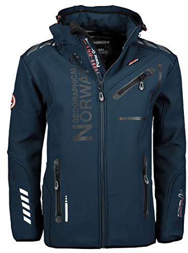 Geographical Norway Royaute Män Distribrands - Vattentät softshelljacka för män - utomhusjacka med huva som andas - taktisk vinterbeständig vindjacka, XL