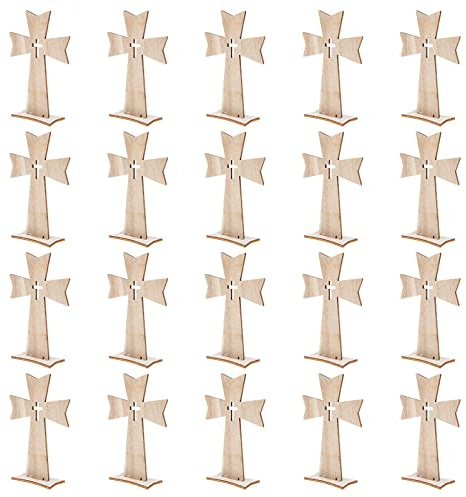 Abaodam Adorno de Cruz de Madera de 20 Piezas para Manualidades Cruces de Pie de Madera Manualidades Decorativas Diy Decoración de Escritorio