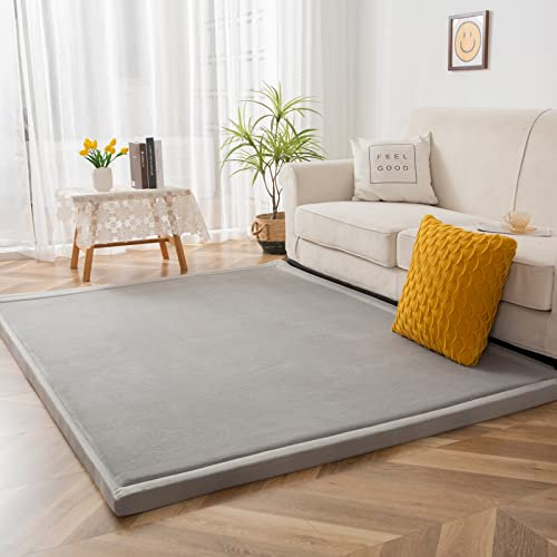 BYBYME Velvet Baby Play Mellow Mat 3cm Thick Area Rug, Crawling Carpet with Non-Slip Fluffy Short Pile, Perfect Carpets for Kids Gift, Exercise and Crawling (Grey, 150×200cm)