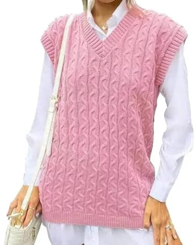 Womens Plain Knitted Vest Tank Top V Neck Sleeveless Pullover Jumper Ladies Sweater Tank Tops Size Baby Pink 12-14