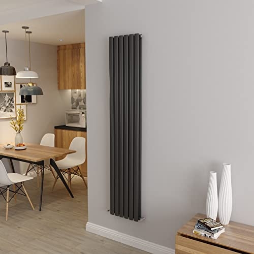 Anthracite Vertical Radiator Oval Double Panel Designer Tall Radiators 1800x354mm Central Heating Radiators