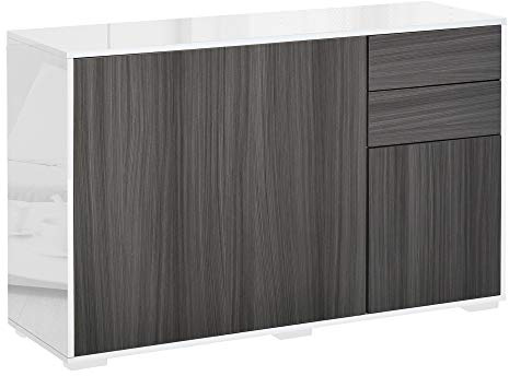 HOMCOM Mobiletto Armadietto Multiuso per Soggiorno, Cucina, Ufficio, 2 Cassetti e 2 Armadietti con Apertura a Pressione, Grigio