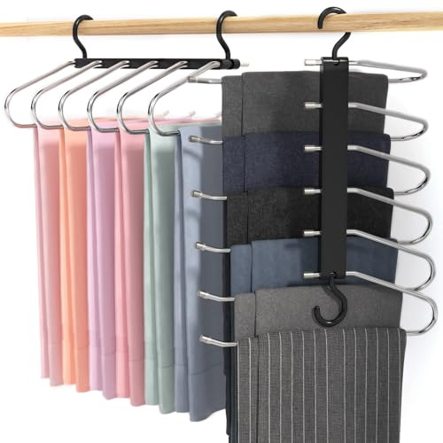 WATEFOER 6 in 1 Grucce Pantaloni, 2 pezzi Appendini Salvaspazio Armadio, antiscivolo Appendiabiti multifunzionale per pantaloni per uomo e da donna, sciarpe, jeans, vestiti, asciugamani