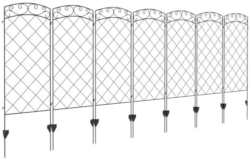 Outsunny Lot de 7 clôtures de jardin décoratives en métal avec ornements - 344L x 110H cm noir