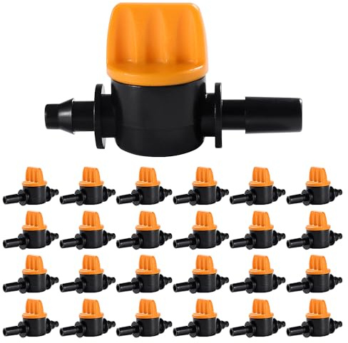 VooGenzek 25 Stycken Droppbevattningsventil Avstängningsventil, 1/4 Tums Kopplingsventil för Droppbevattning, kopplingsventil för Droppbevattningsslang, 4/7 Hullingventil, för 4/7 mm 1/4 Tum rör
