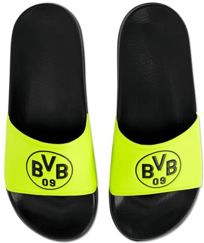 Borussia Dortmund Unisex – Erwachsene BVB Badeschlappen Neon, Schwarz, 35/36 EU