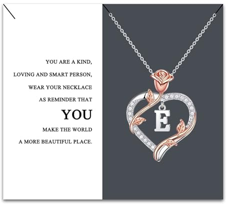 Kraven Colliers Pendentif Lettre Initial pour femme, A-Z avec pendentif en Forme de Cœur en Forme de Rose Colliers Fête des Mères Noël Anniversaire Cadeaux pour Femme Mère Femme Amie (E)