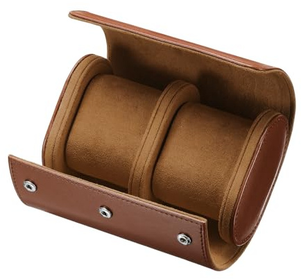 sourcing map Leather Watch Travel Case 2 Slot Watch Roll Storage Box Brown | Single Organizer for Men Women Watch Holding Storaging Displaying