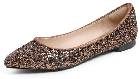 Feversole Ballerina in Paillettes Luccicanti Colorata con Cuscino in Memory Foam per amaretti da Donna Bronzo Taglie 39