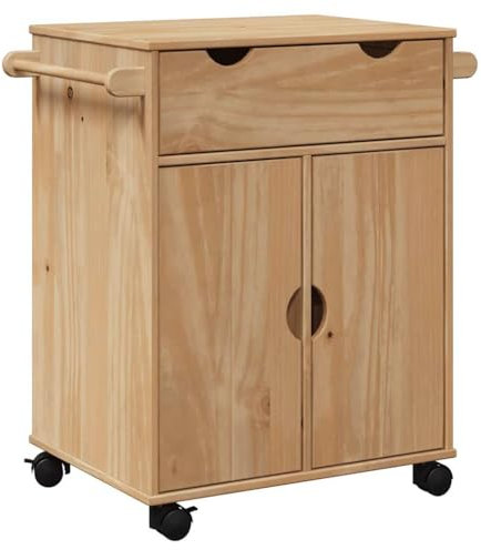 vidaXL Küchenwagen, Rollwagen mit Stauraum, Beistellwagen für Küche Wohnzimmer Badezimmer Büro, Servierwagen Beistellschrank, Massivholz Kiefer
