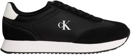 Calvin Klein Uomo Sneakers Running Retro Lace Up in Pelle, Nero (Black/Bright White), 41